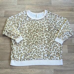 NWOT Free People Olive Green Animal Leopard Print Oversized Sweatshirt Sz M